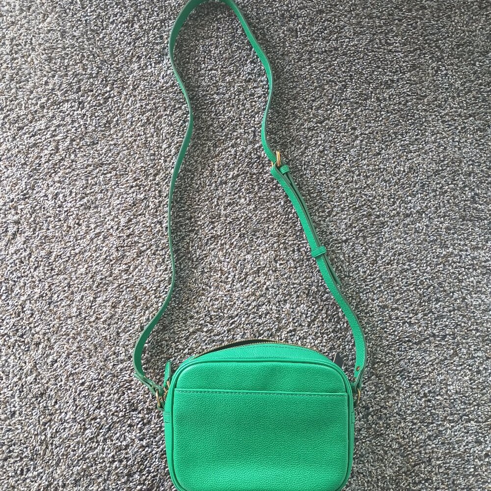 J Crew Leather Signet Crossbody Bag Green EUC